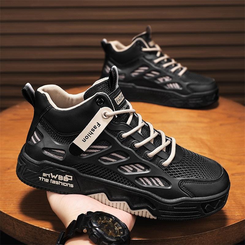 Women's Breathable Mesh High-Top Chunky Sole Sneakers - Korean Fashion Casual Shoes