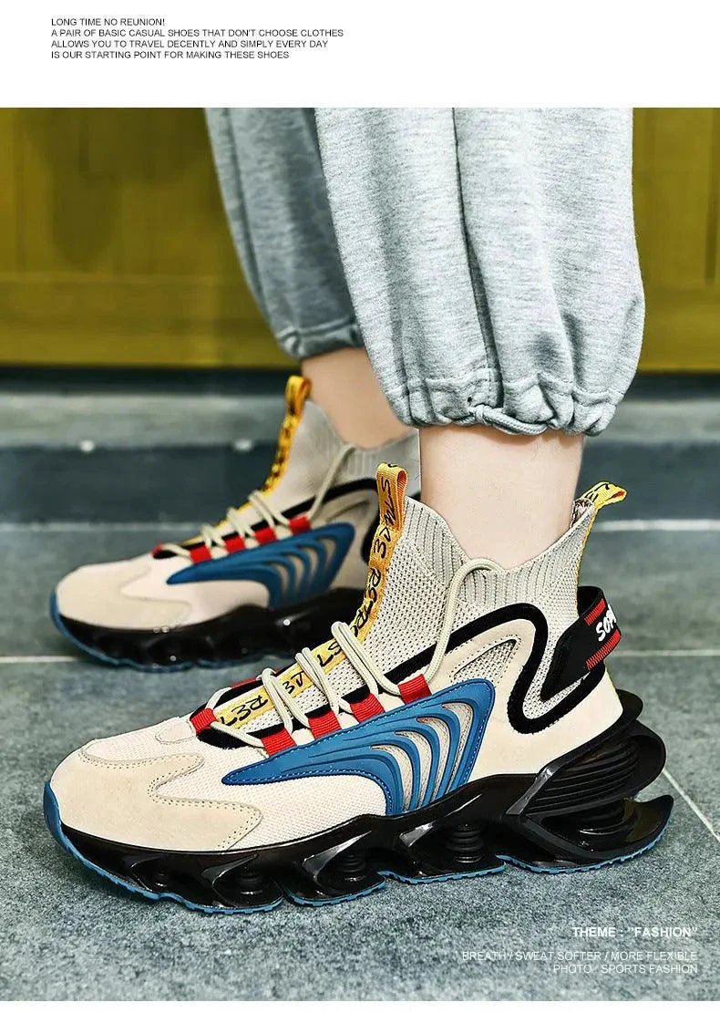 Fly Woven Mesh High-Top Sneakers - Breathable Thick-Soled Running Shoes