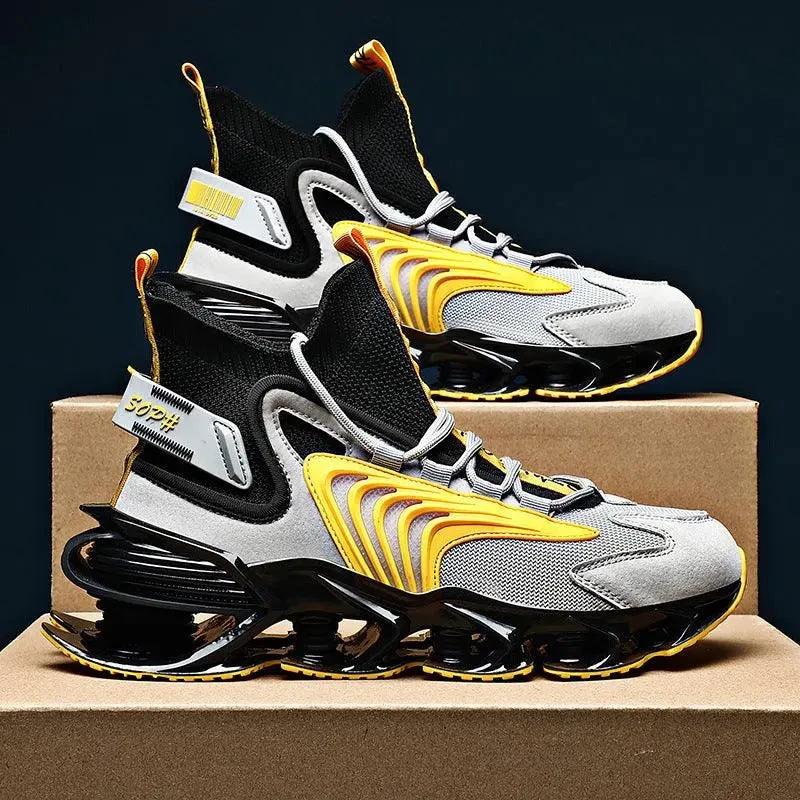 Fly Woven Mesh High-Top Sneakers - Breathable Thick-Soled Running Shoes