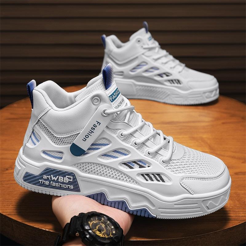 Women's Breathable Mesh High-Top Chunky Sole Sneakers - Korean Fashion Casual Shoes
