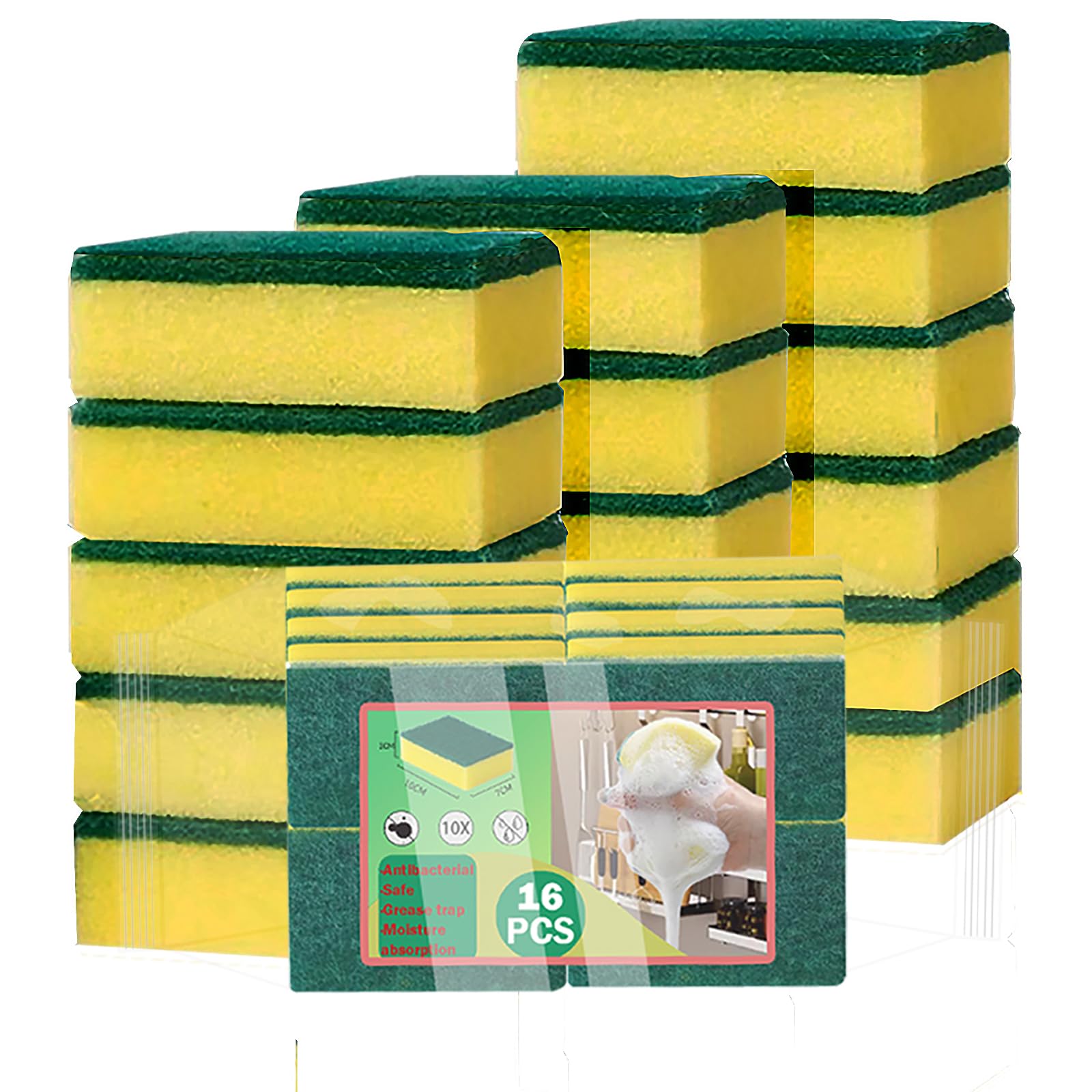 Sponges Kitchen 16 Count Non-Scratch Scrub Dish Sponges Heavy Duty Scrub Sponges for Cleaning Effortlessly Clean Your Stovetop Sinks Stoves Appliances