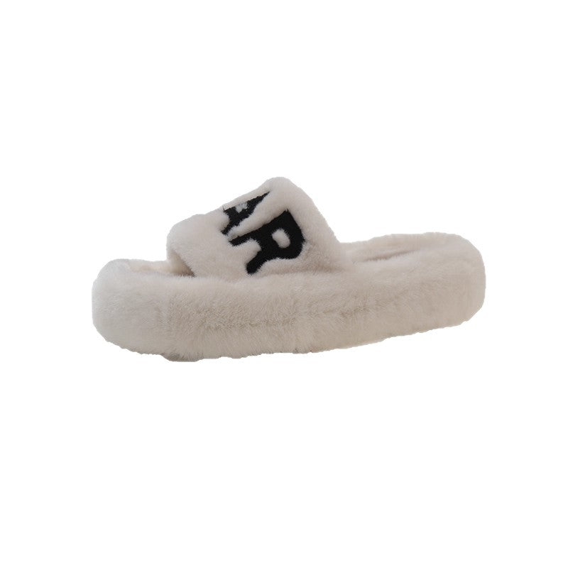 Women's French Fairy-Style Plush Flat Slippers – Soft Cotton Lining, Non-Slip Rubber Sole, Floral Design